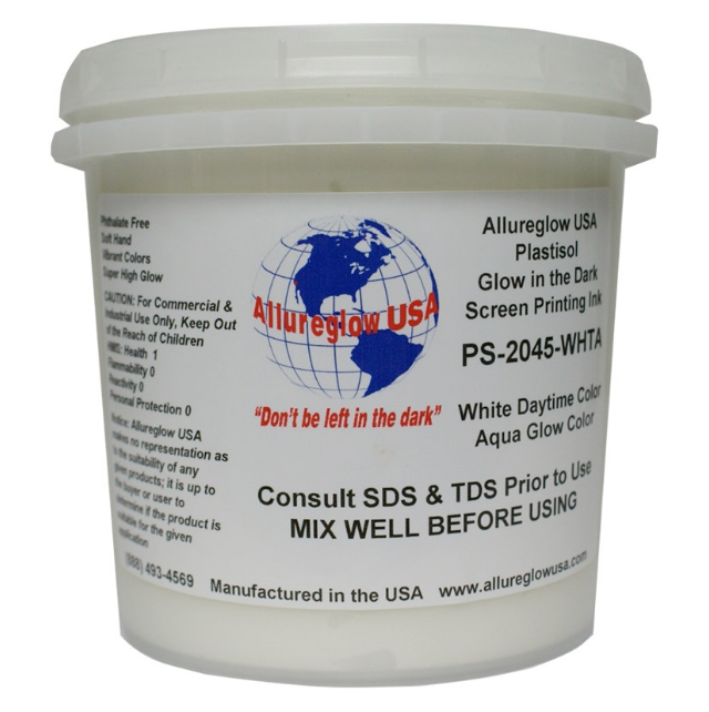 Allureglow USA White Plastisol Glow in the Dark Ink (Glows Aqua) - Quart