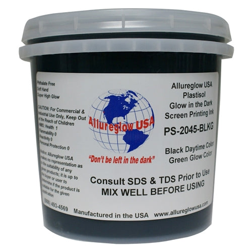 Allureglow USA Black Plastisol Glow in the Dark Ink (Glows Green) - Quart