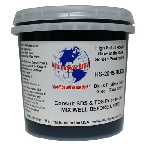 Allureglow USA Black HSA Water Based Glow Ink (Glows Green) - Quart